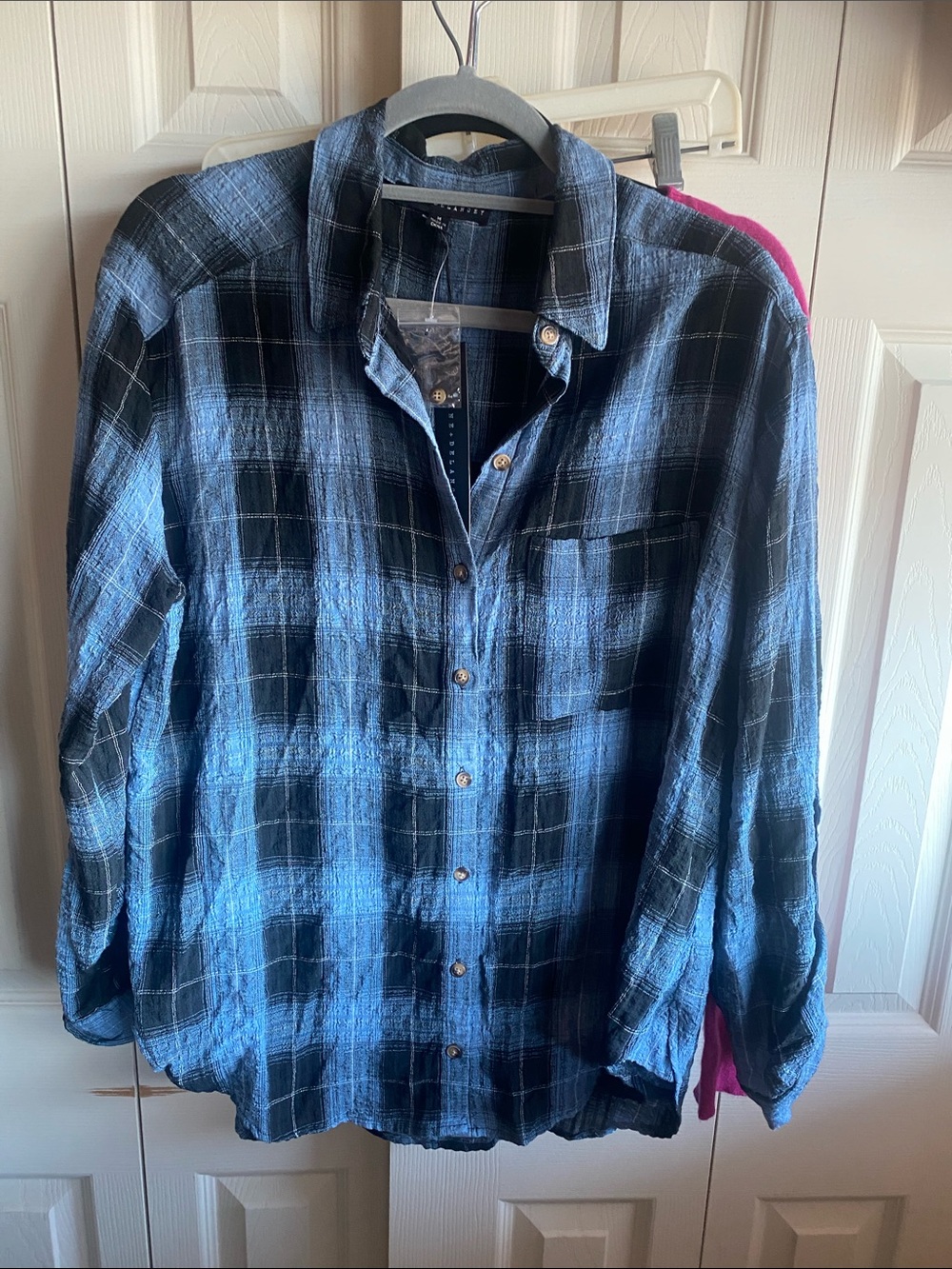 Jane + Delancey NWT Long Sleeve Button Down Plaid Rayon Blend Blouse Medium